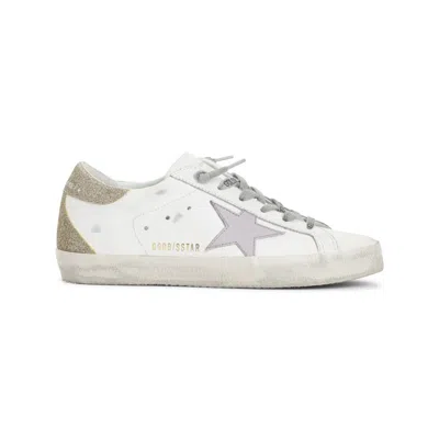 Golden Goose Deluxe Brand Premium White Leather Sneakers With Glitter Accents