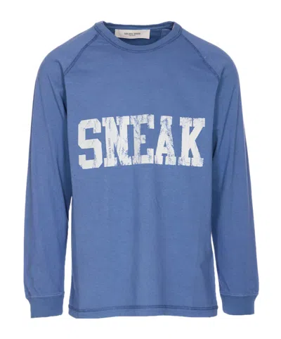 Golden Goose Crewneck Graphic Print Sweater Long Sleeves In Blue