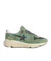 Golden Goose Running Sole Nylon And Net Upper Suede Toe And Spur Printed Star Nappa Heel Sneakers Green In Green