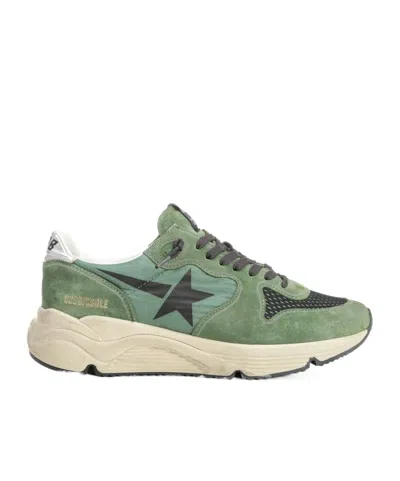 Golden Goose Running Sole Nylon And Net Upper Suede Toe And Spur Printed Star Nappa Heel Sneakers Green