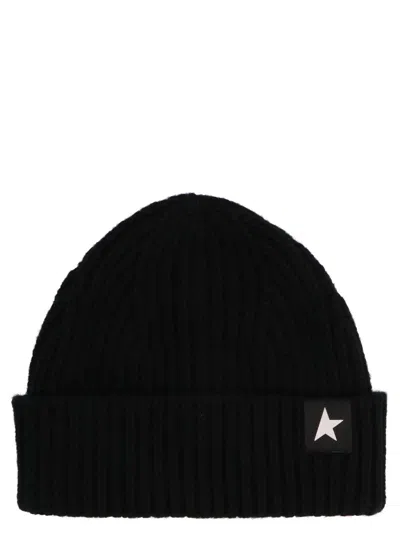 Golden Goose Deluxe Brand Star Patch Ribbed Beanie In Black