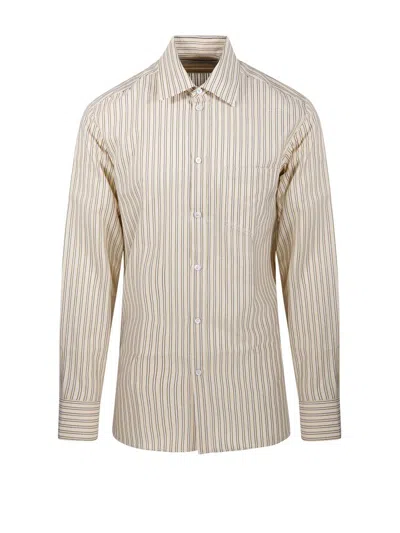 Golden Goose Deluxe Brand Striped Buttoned Shirt In Beige