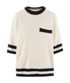 Golden Goose Women's Short-sleeved Sweater In Vintage White With Blue Rib Knit In White