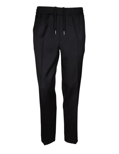 Golden Goose Twill Drawstring Trousers With Gold Logo Plaque In Black