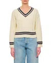 Golden Goose Cropped Sweater With Woven Pattern In Neutrals