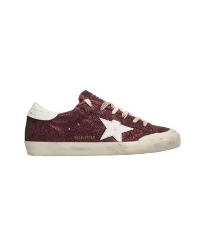 Golden Goose Vintage Red Sneakers With Glitter Accents In Burgundy
