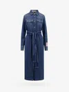 Golden Goose Chemisier Midi Dress With Classic Collar And Belted Waist In Blue