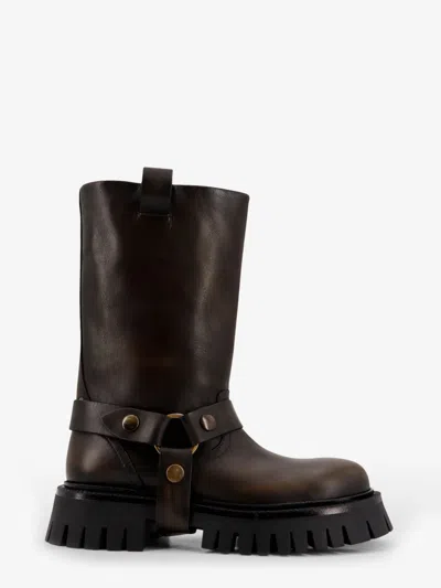 Golden Goose Kurt Chunky Low Heels Ankle Boots In Brown Leather