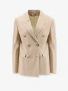 Golden Goose Womens Double-breasted Blazer In Sand With Gold Heraldic Buttons In White