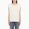 GOLDEN GOOSE DELUXE WHITE COTTON TANK TOP WITH PEARL DETAIL FOR WOMEN