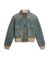 Golden Goose Bomber Jacket In Denim In Green
