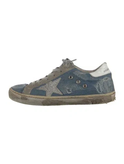 Pre-owned Golden Goose Denim Glitter Accents Sneakers In Blue