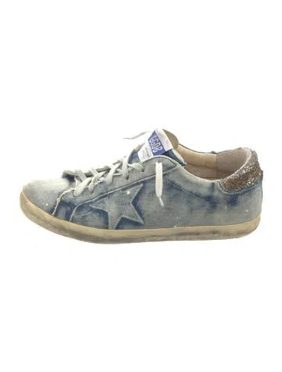 Pre-owned Golden Goose Denim Glitter Accents Sneakers In Blue