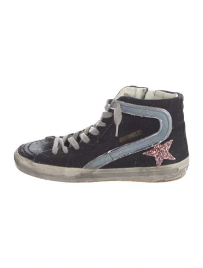 Pre-owned Golden Goose Denim Graphic Print Athletic Sneakers In Black/metallic