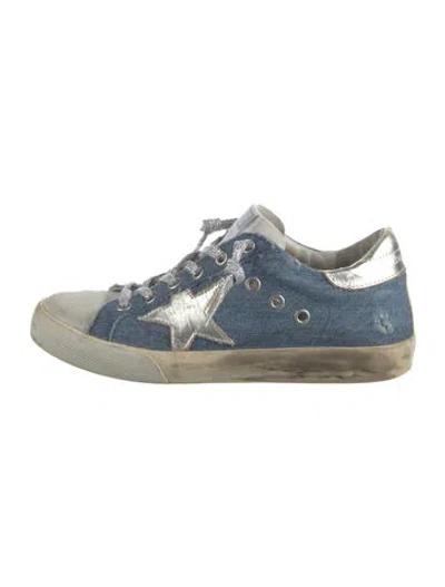 Pre-owned Golden Goose Denim Graphic Print Sneakers In Blue