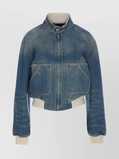 GOLDEN GOOSE DENIM JACKET WITH RIBBED CUFFS AND COLLAR