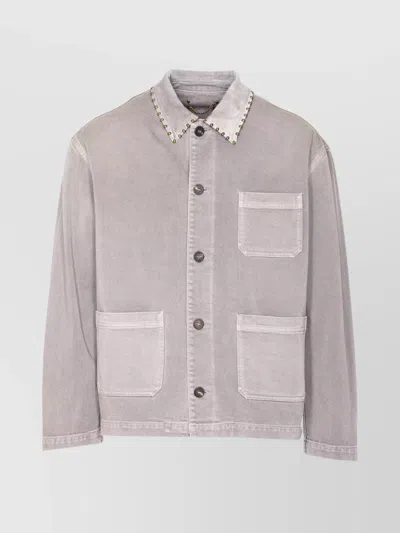 GOLDEN GOOSE DENIM JACKET WITH STUDDED COLLAR AND POCKETS
