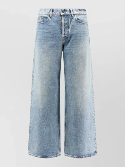 Golden Goose Denim Jeans Straight Wide Leg Iconic Studs In Blue