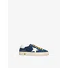 Golden Goose Low-top May Sneakers In Blue Suede And White Leather In Blue