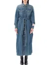 Golden Goose Chemisier Midi Dress With Classic Collar And Belted Waist In Blue