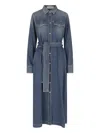 Golden Goose Denim Maxi Dress With Button-up Front In Blue