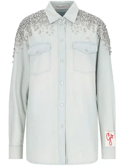 Golden Goose Denim Shirt With Embellishment In Blue