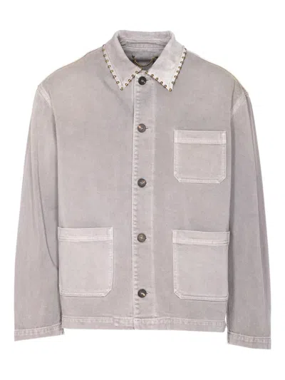 Golden Goose Denim Shirt With Stud Embellishments In Neutral