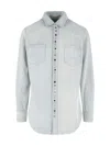 Golden Goose Golden Collection Bleached Denim Shirt In Blue