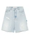 Golden Goose Distressed Denim Bermuda Shorts In Blue