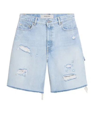 Golden Goose Denim Shorts With Belt Loops In Light Blue