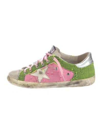 Pre-owned Golden Goose Denim Tweed Pattern Sneakers In Green