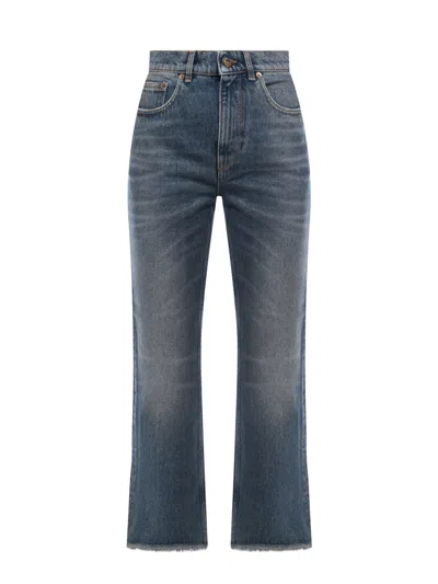 Golden Goose Derin New Cropped Flare Jeans With Back Logoed Patch In Blue