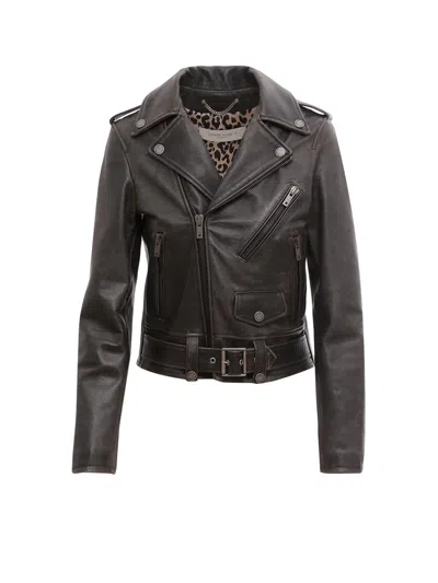 Golden Goose Destiny Slim Fit Leather Biker With Lived-in Effect In Multicolor
