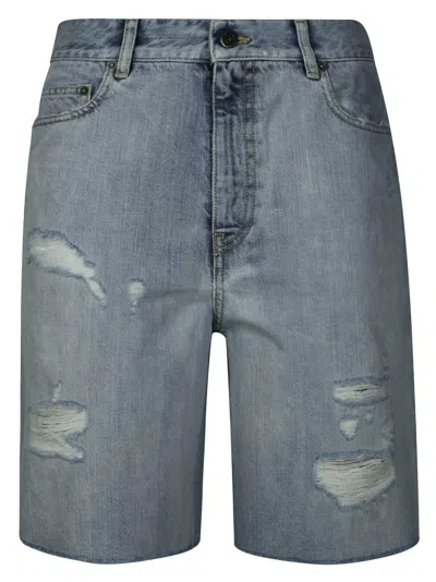 GOLDEN GOOSE DESTOYED BLEACHED DENIM SHORT PANT