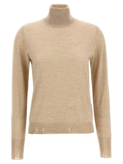 Golden Goose 'dilara' Ribbed Turtleneck Sweater With Long Sleeves In Brown