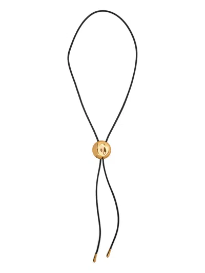 Golden Goose Disc Leather Necklace In Gold