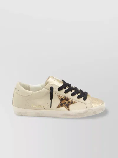 Golden Goose Super-star Distressed Glittered Leather And Calf Hair Sneakers In White