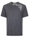 Golden Goose Dark Blue Cotton T-shirt With Contrasting Logo In Gray