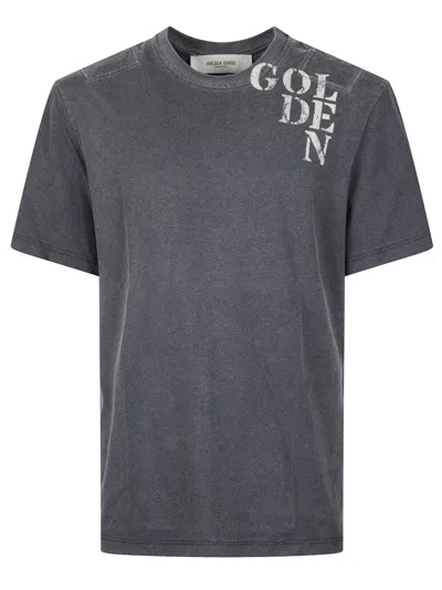 GOLDEN GOOSE DISTRESSED BLUE CREW NECK T-SHIRT