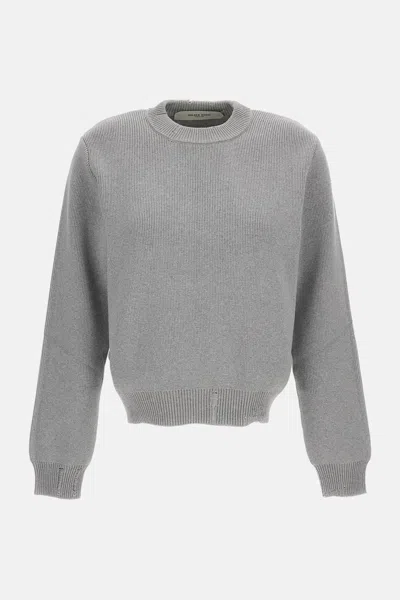 Golden Goose Distressed Cotton Crewneck Sweater In Gray
