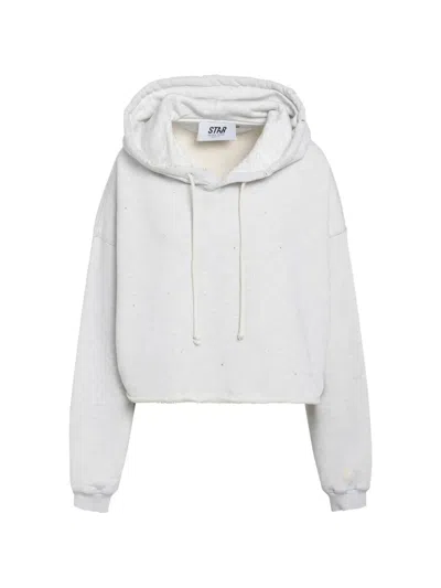 Golden Goose Star Sweatshirt With Crystal Embroidery In Grey Cotton In White