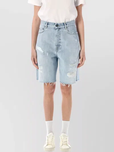 Golden Goose Distressed Denim Bermuda Shorts With Frayed Hem