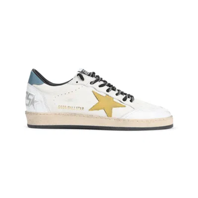 Golden Goose Distressed Effect Ball Star Nappa Sneakers With Gold Star And Light Blue Heel Tab