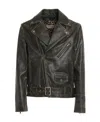 Golden Goose Black Biker Jacket With Notched Revers And Leopard Lining In Black