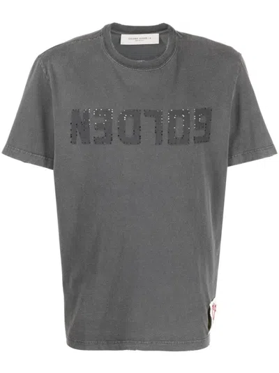 Golden Goose Distressed Grey Cotton T-shirt In Gray