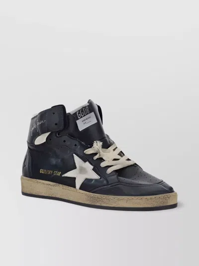 Golden Goose Distressed High-top Calfskin Sneakers With Star Detail In Black