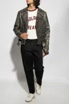 Golden Goose Black Biker Jacket With Notched Revers And Leopard Lining In Brown