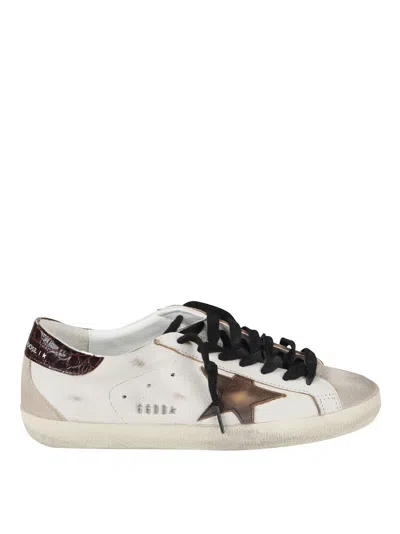 Golden Goose Distressed Leather Sneakers With Prominent Star Design In White