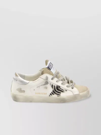 Golden Goose Distressed Leather Sneakers Zebra Star In Silver
