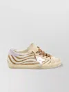 Golden Goose Super-star Distressed Metallic Leather And Suede-trimmed Zebra-print Calf Hair Sneakers In Neutral